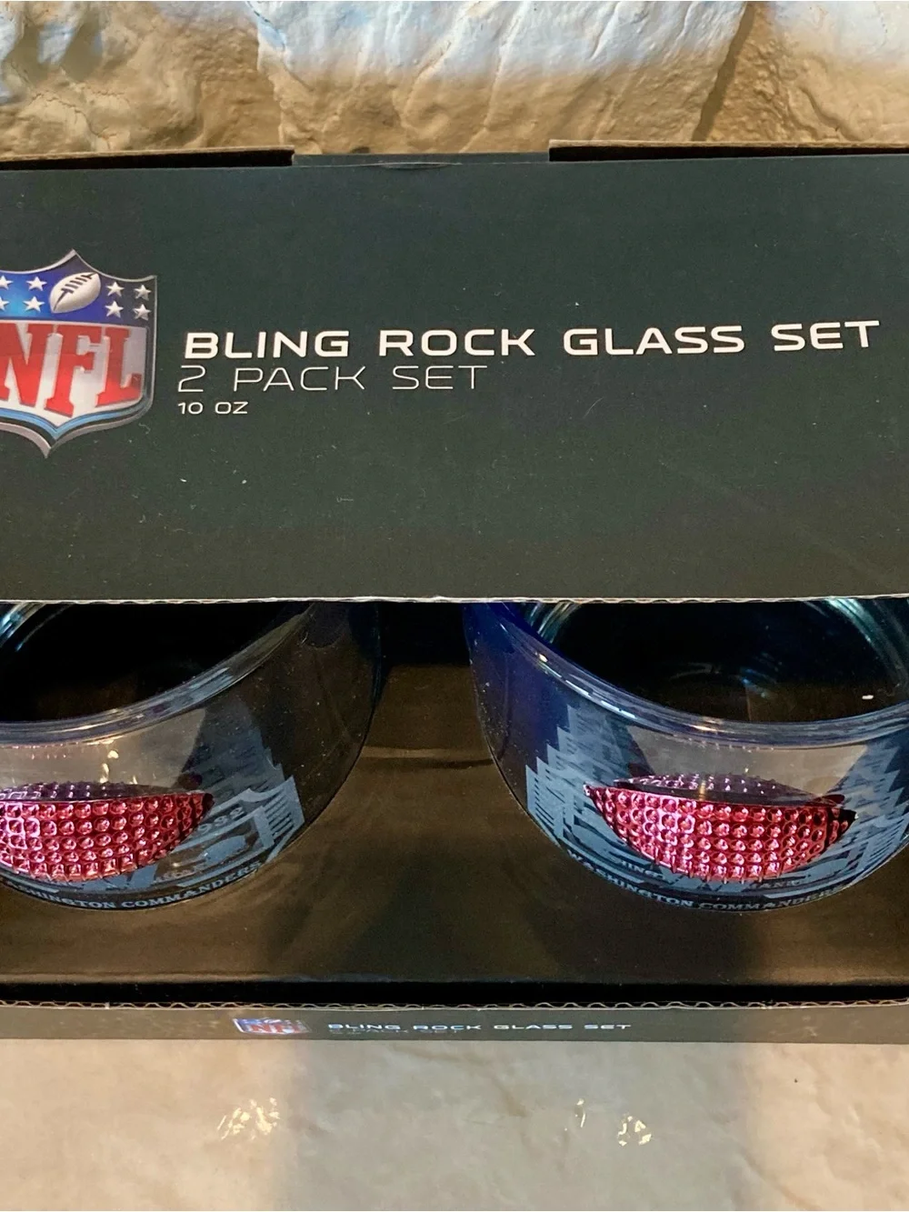 NWT Officially NFL licensed Washington Commanders bling rock glass set